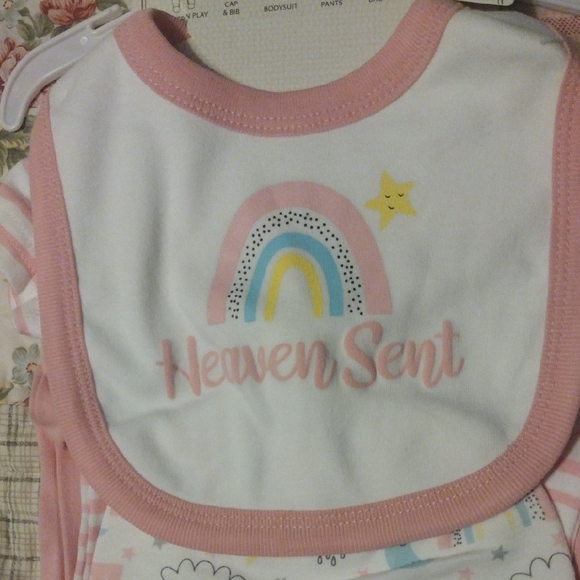 Pink Baby Outfit Set with Rainbow Bib - Picture 4 of 9